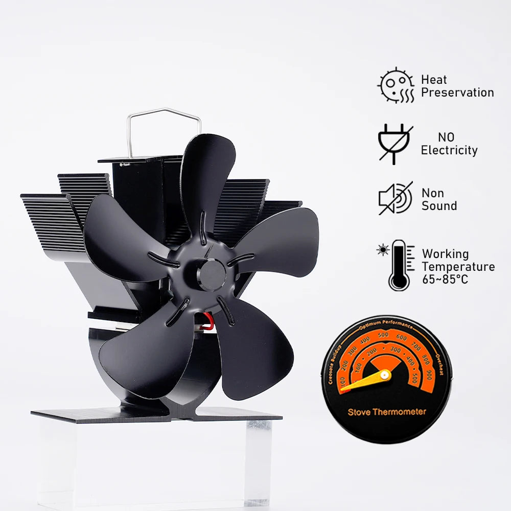 Heat-Powered 5-Blade Fan for Even Heat Distribution for Wood Stoves and Fireplaces