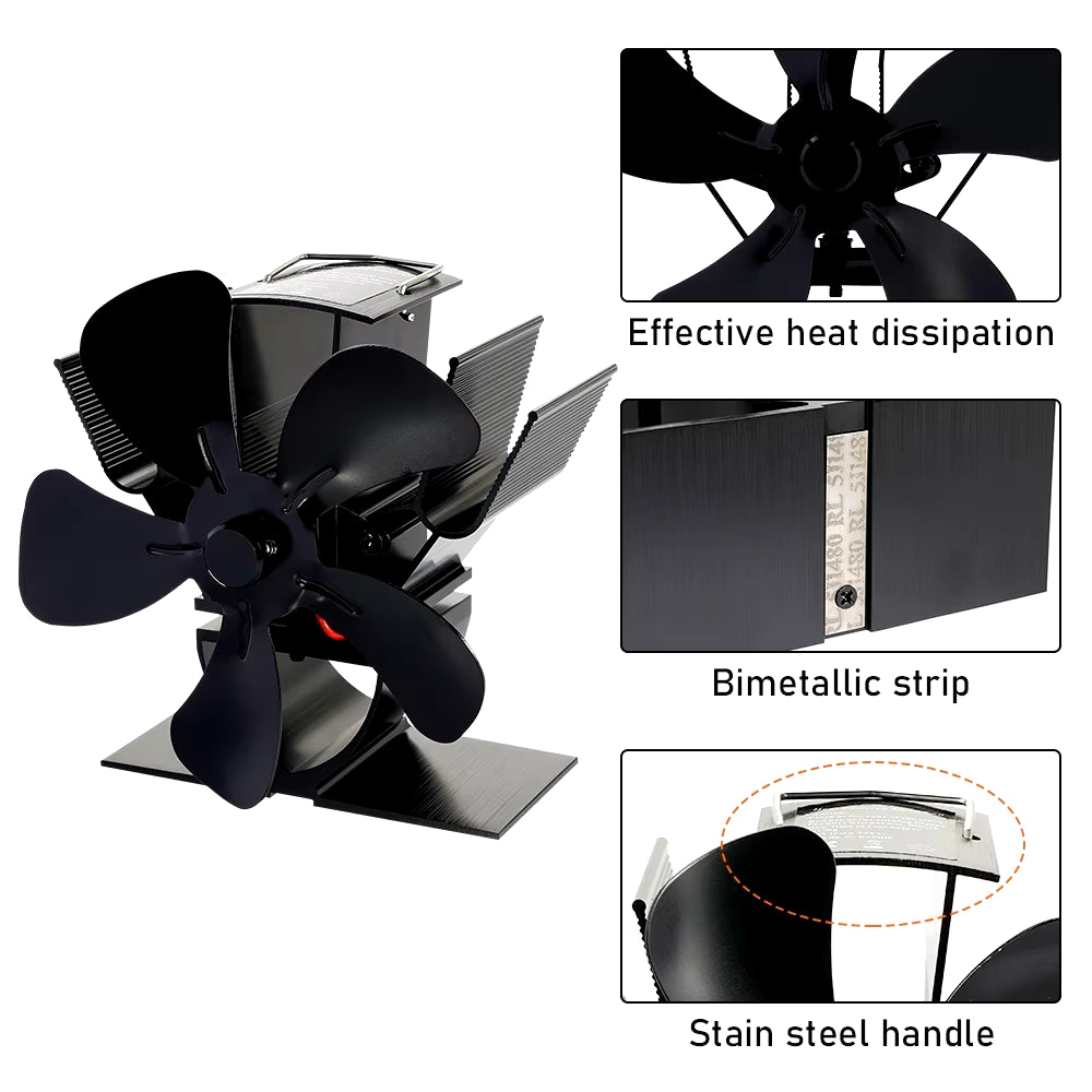 Heat-Powered 5-Blade Fan for Even Heat Distribution for Wood Stoves and Fireplaces