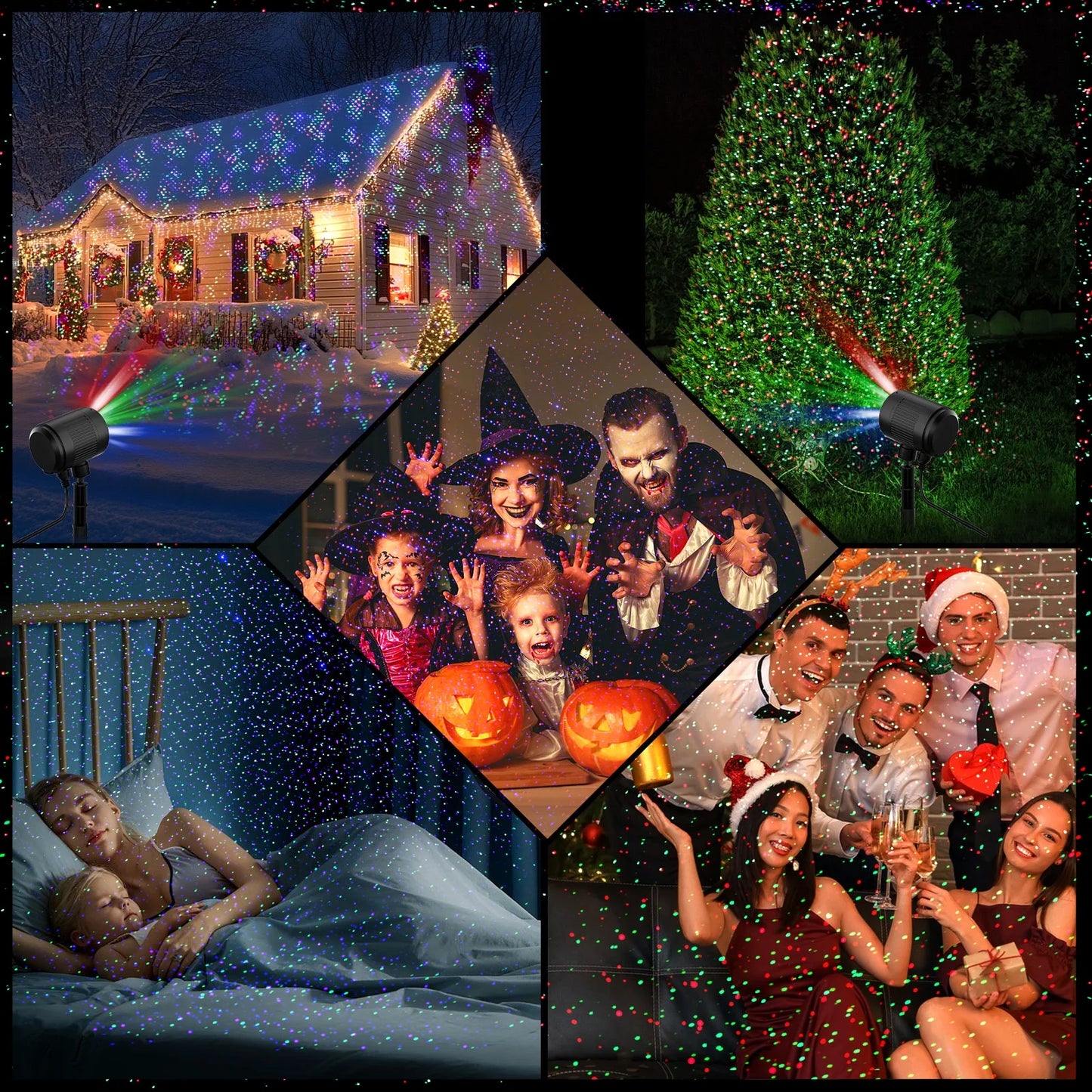 Starry RGB Laser Christmas Projector Lights – Vibrant Outdoor Display, IP65 Waterproof, RF Remote Control, Perfect for Festive Home Décor & Holiday Parties!