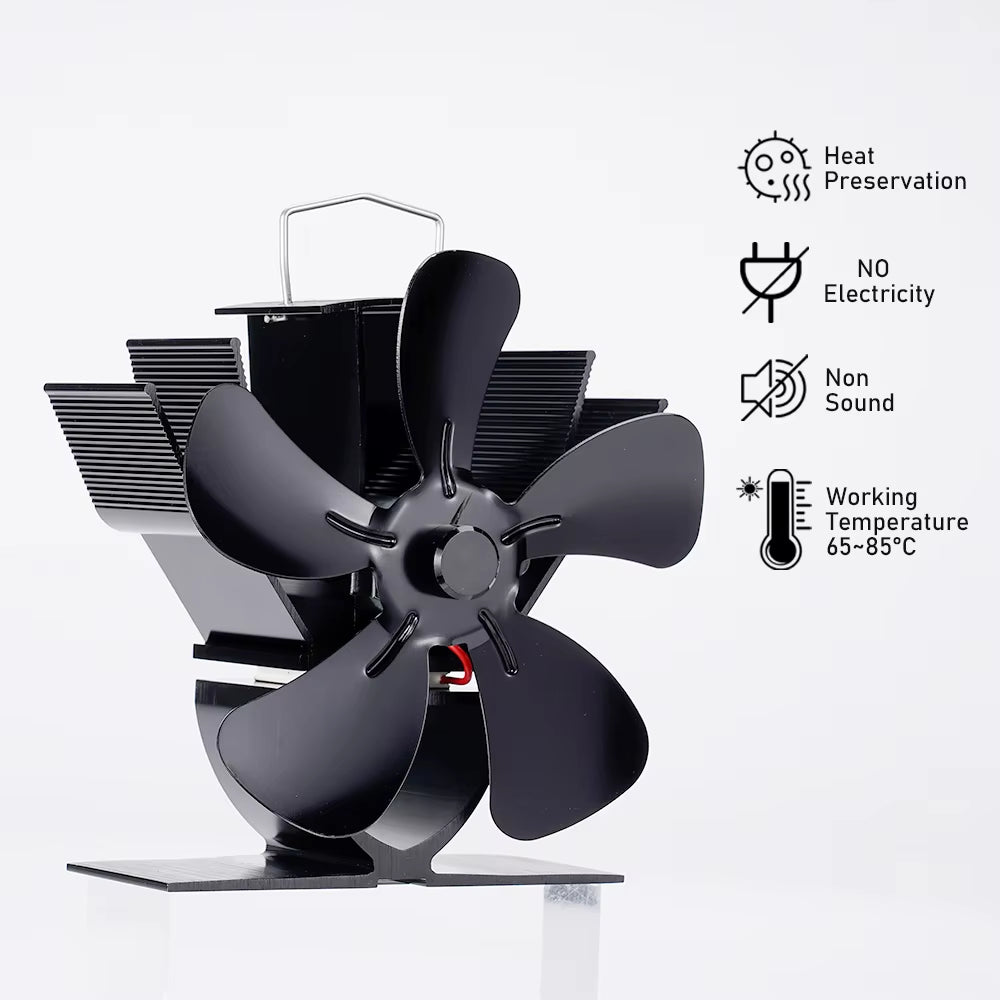 Heat-Powered 5-Blade Fan for Even Heat Distribution for Wood Stoves and Fireplaces